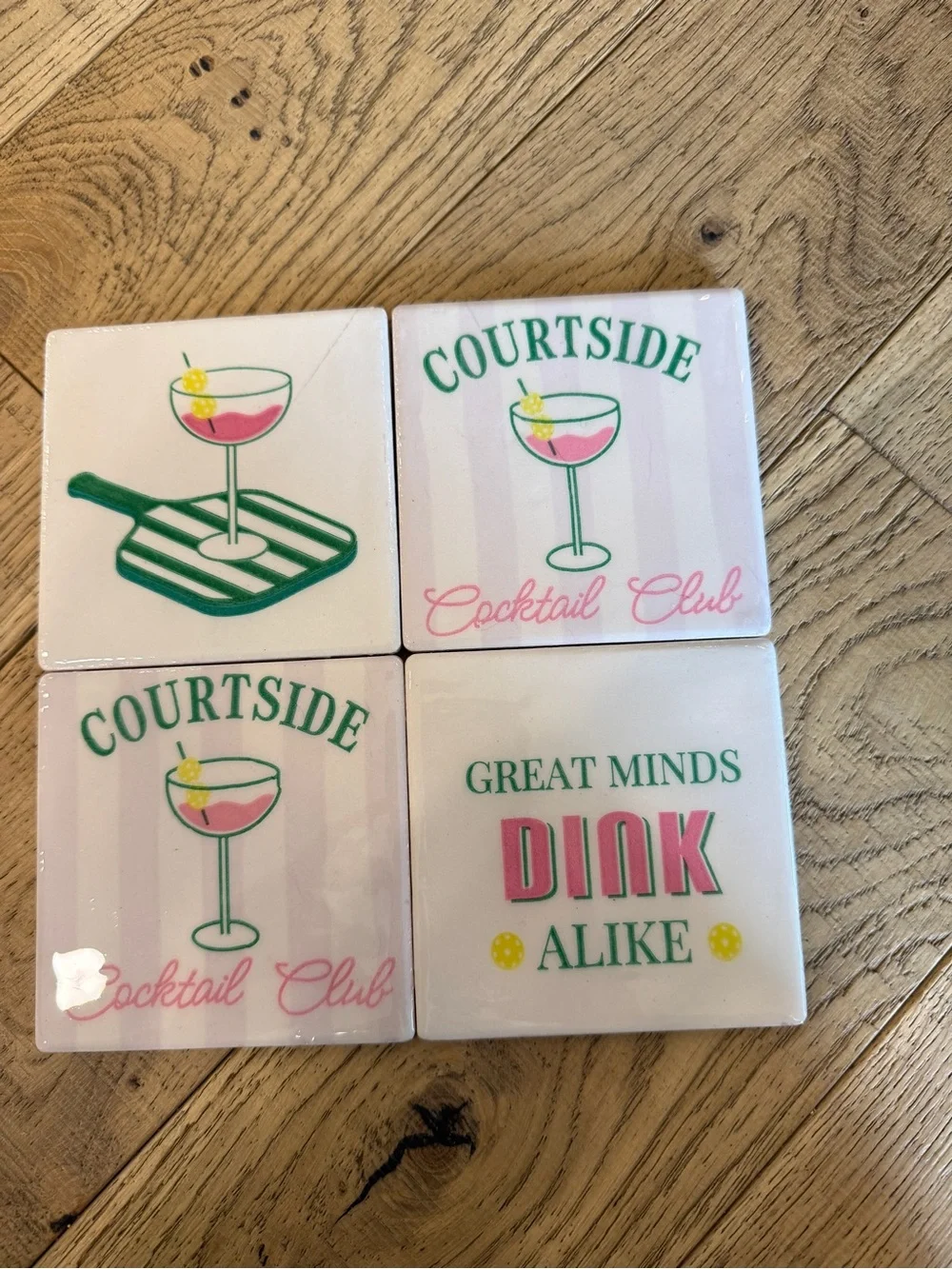 Resin Coated Ceramic Pickleball Coaster Set of 4